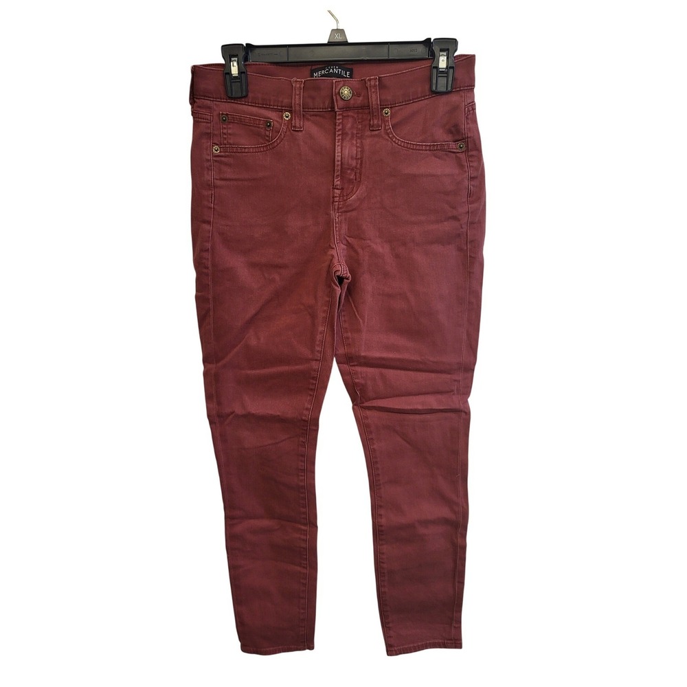 J.Crew Mercantile Skinny Jeans Womens 26 Burgundy Mid Rise Stretch Denim Pants